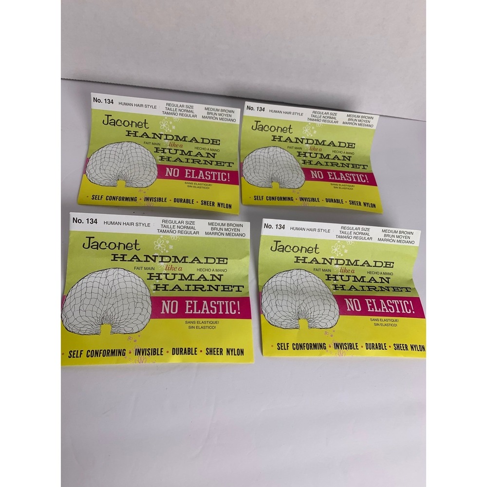 Vintage 4pk Jaconet No.134 Handmade Hairnet Medium Brown No Elastic Regular Size